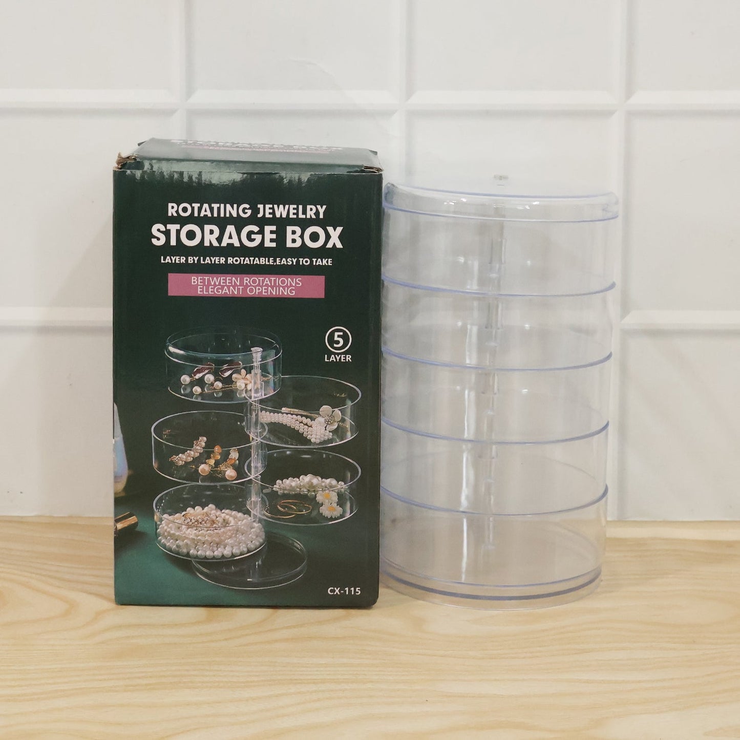 Space saving 5 layer jewellery organizer box for dressing tables