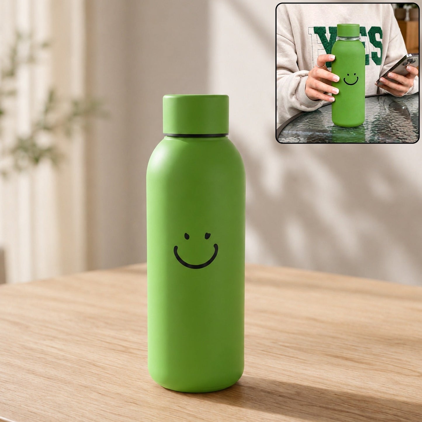 400 ML Smiley Face Glass Travel Water Bottle with Sleeve