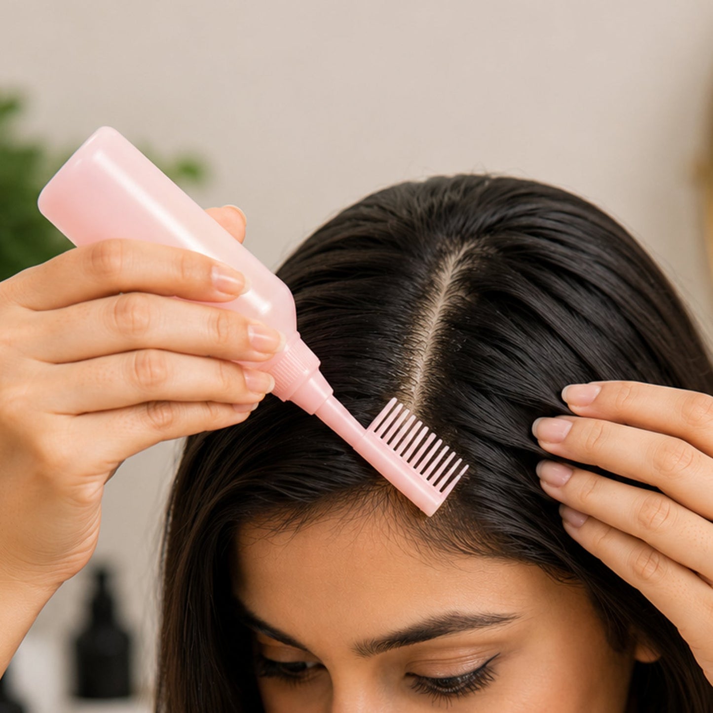 Hair oil bottle comb attachment