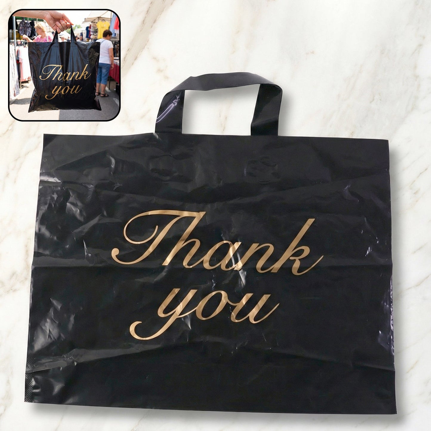 Thank You printed carry bag with durable handles and 25×34 cm size