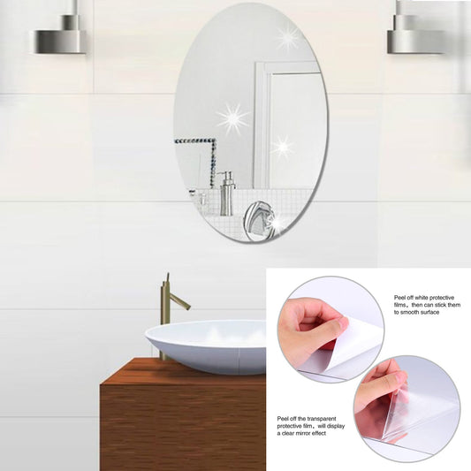 A set of two Styleva oval mirror stickers arranged decoratively on a wall.