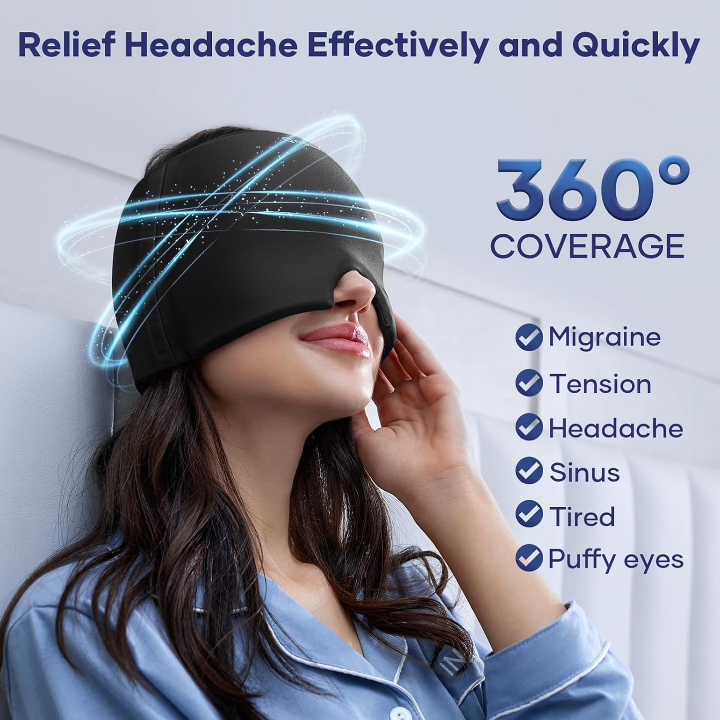 Reusable men's ice wrap migraine cap folded