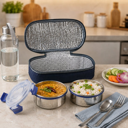 Compact stainless steel lunch box for school and office