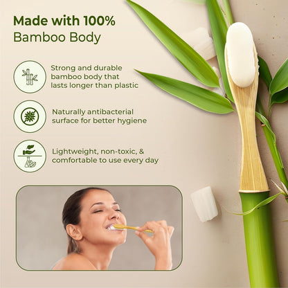 Wooden toothbrush with soft bristles and carrying case