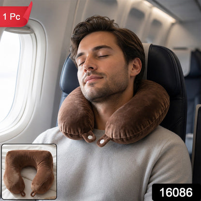 Men's U Shaped Brown Plush Travel Neck Pillow