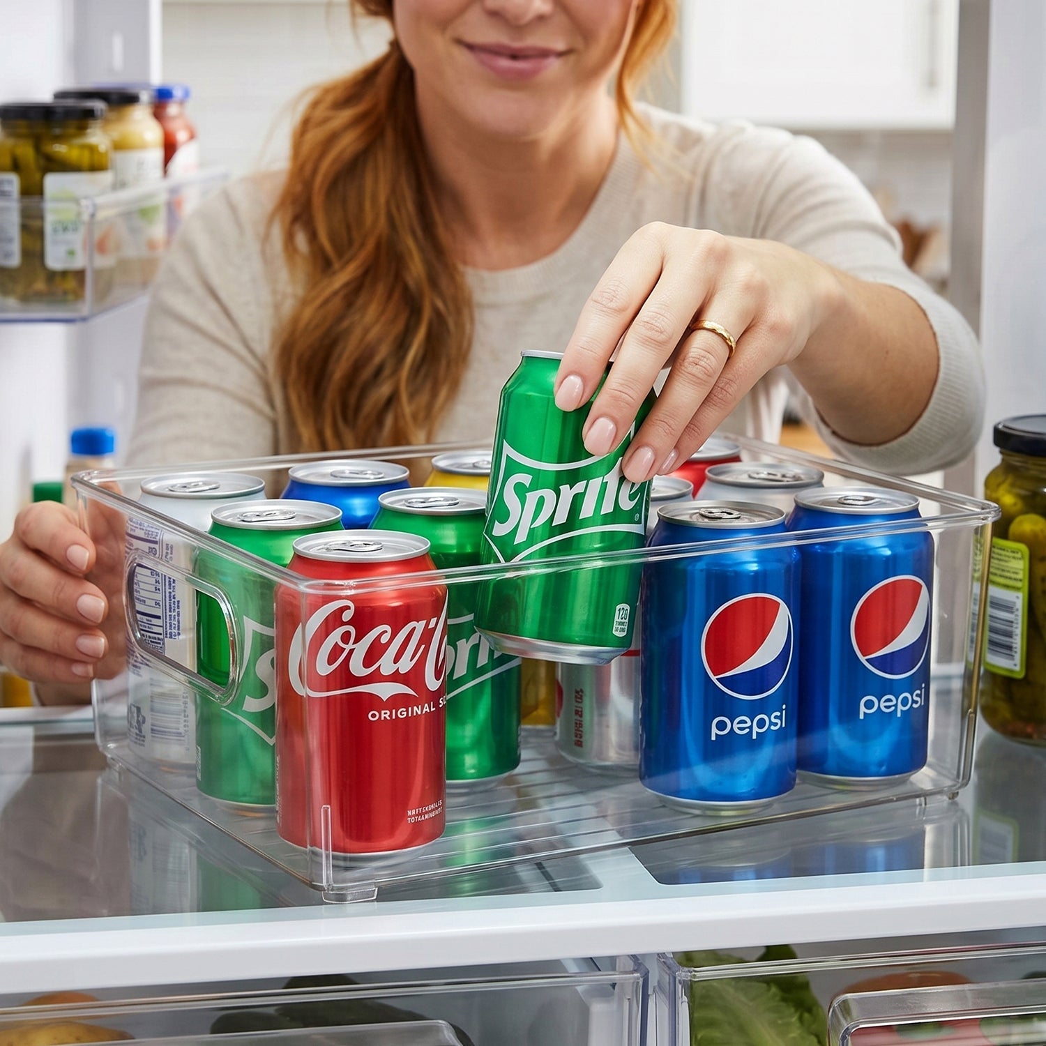 Organized pantry with clear storage boxes