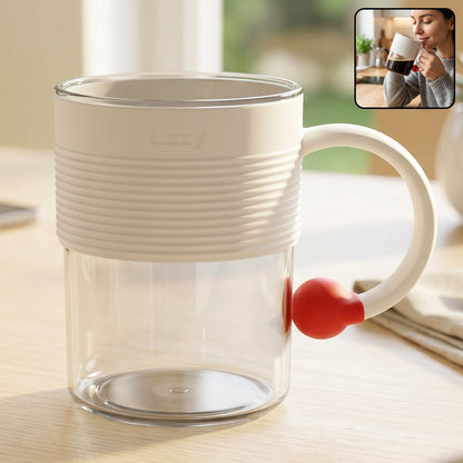 Plastic coffee mug with a comfortable ring handle and anti slip grip.