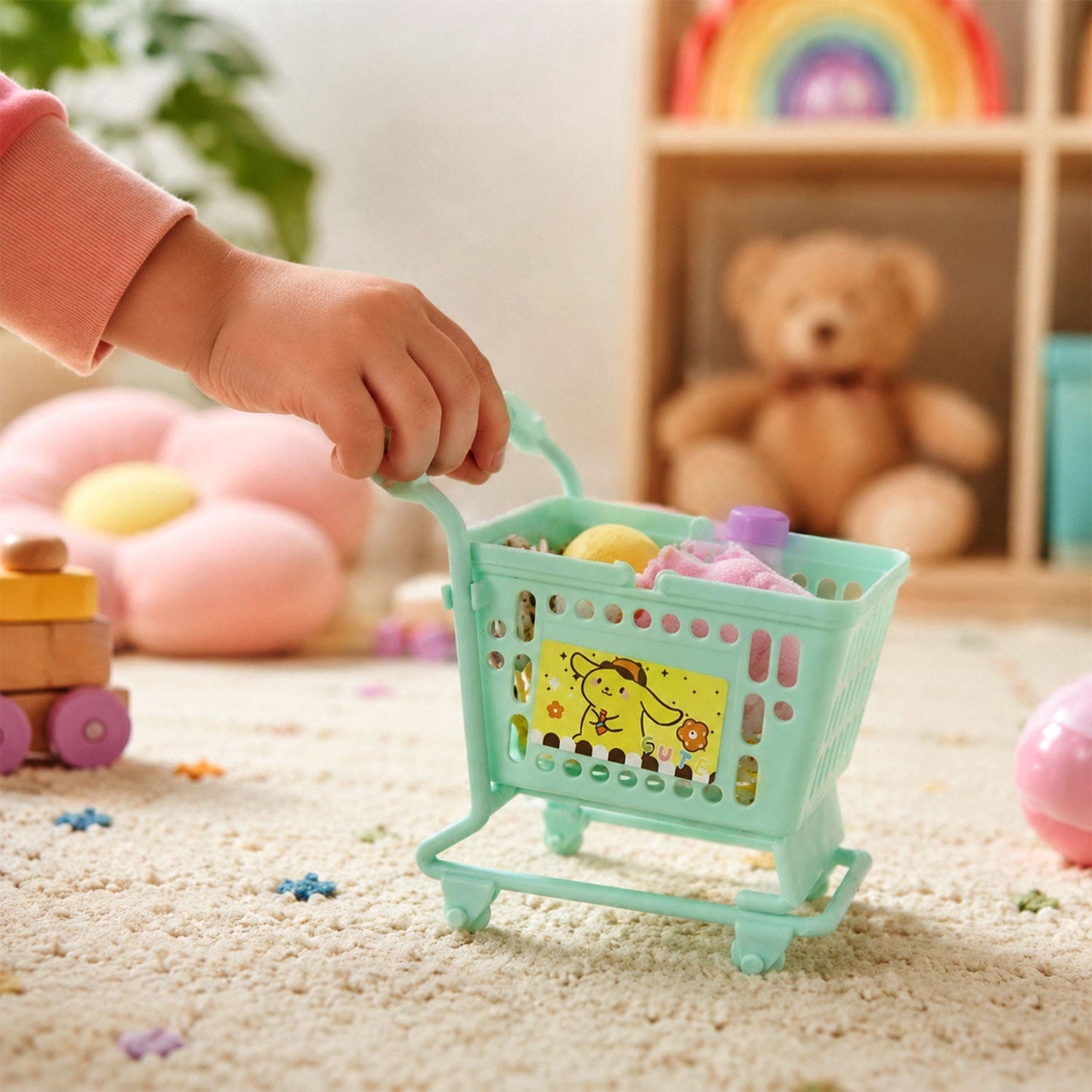 Mini toy cart for kids’ role play, pastel green color