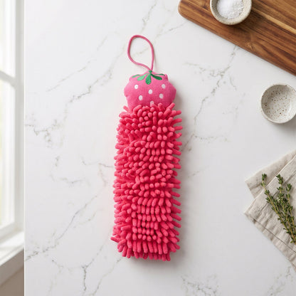 Microfiber chenille hanging hand towel product display