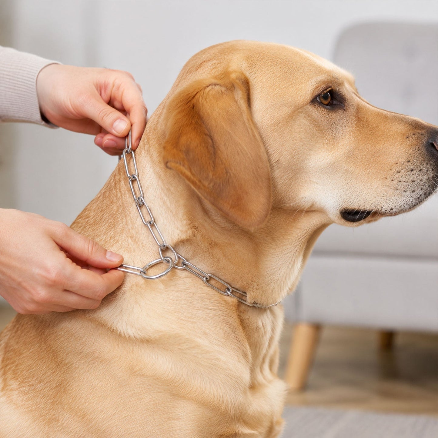 Heavy duty pet tie chain in stainless steel with secure O-rings