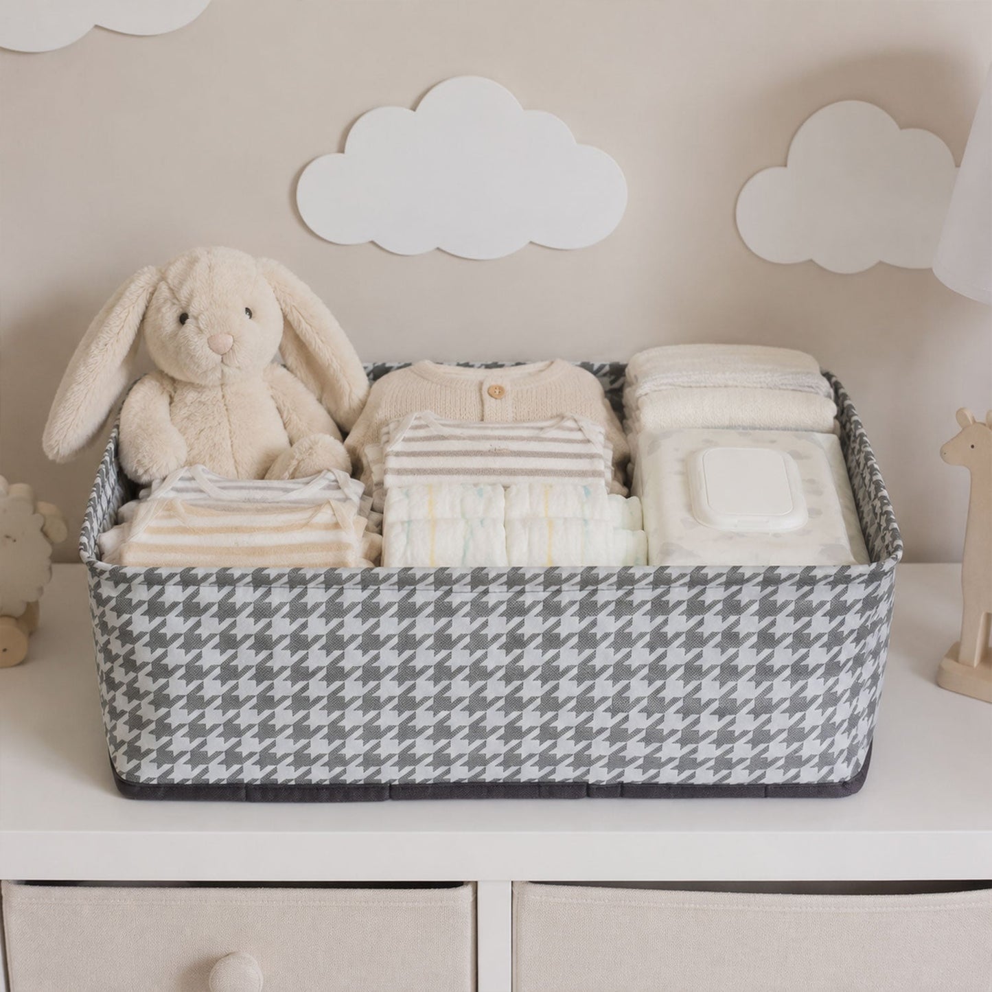 Foldable fabric cloth organizer basket with sturdy sides and handles