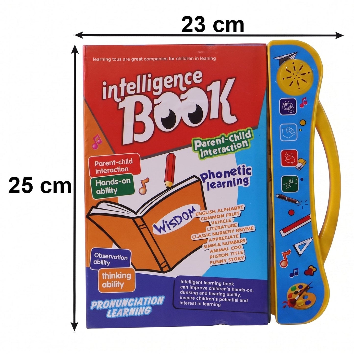 Size guide for the interactive learning book educational toy