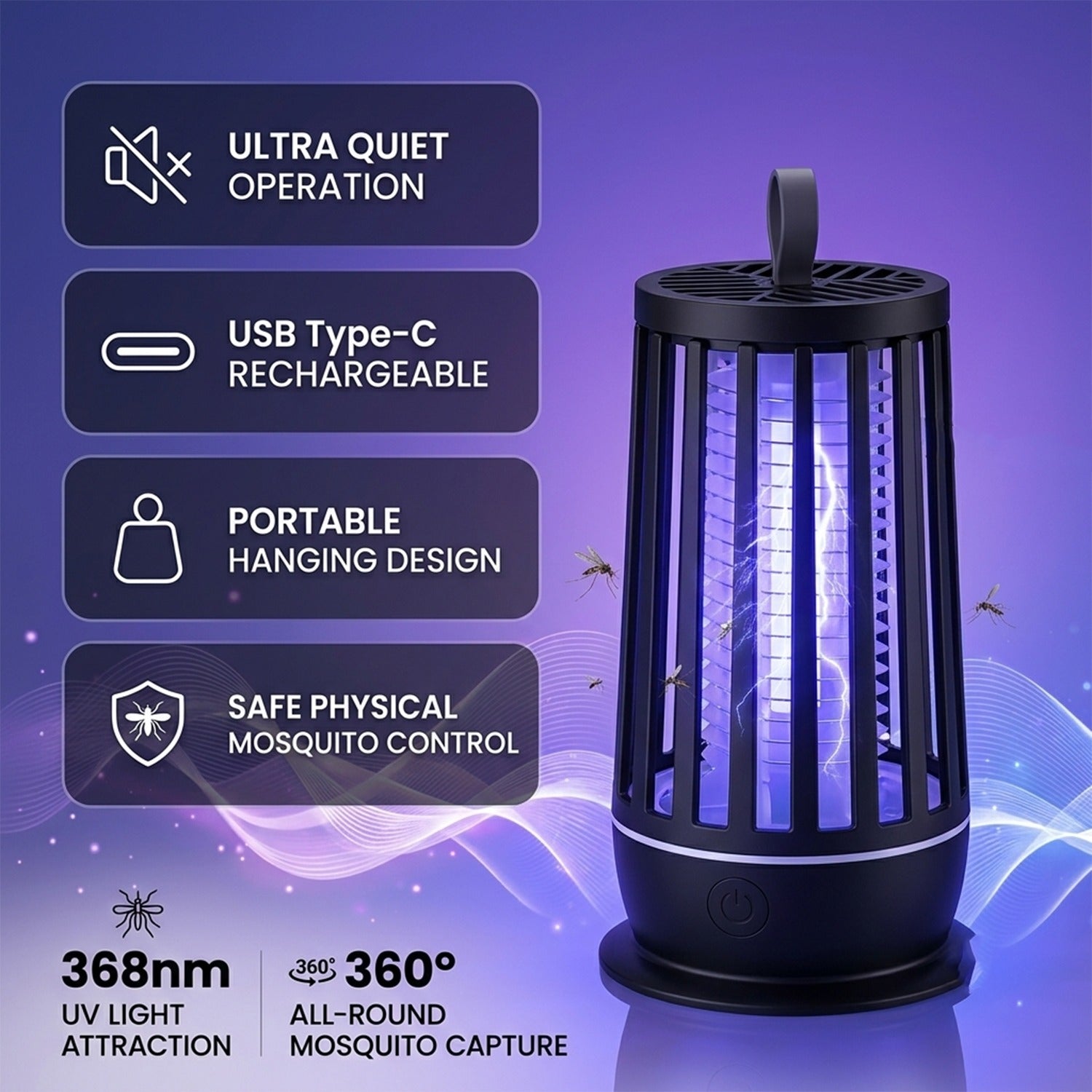 Electric mosquito zapper lamp in an indoor setting, ready for use.