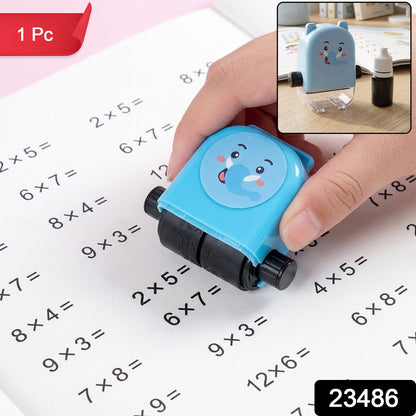 Kids multiplication practice roller stamp with 1 piece label and SKU 23486