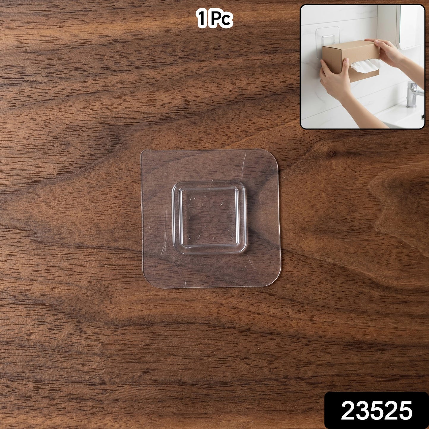 Pack of transparent self-adhesive hooks, ideal for kitchen and bathroom organisation.