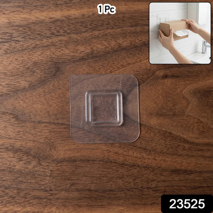 Pack of transparent self-adhesive hooks, ideal for kitchen and bathroom organisation.