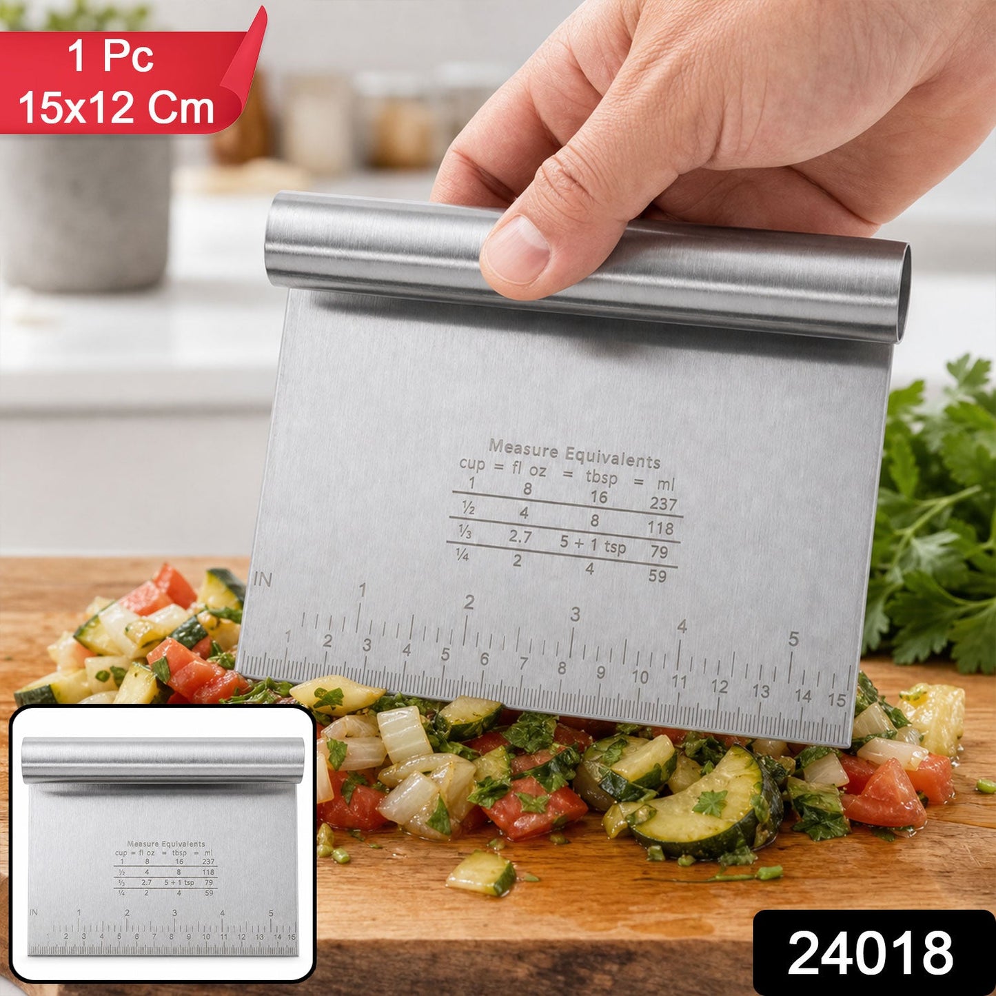 Stainless steel bench scraper with ruler markings for baking