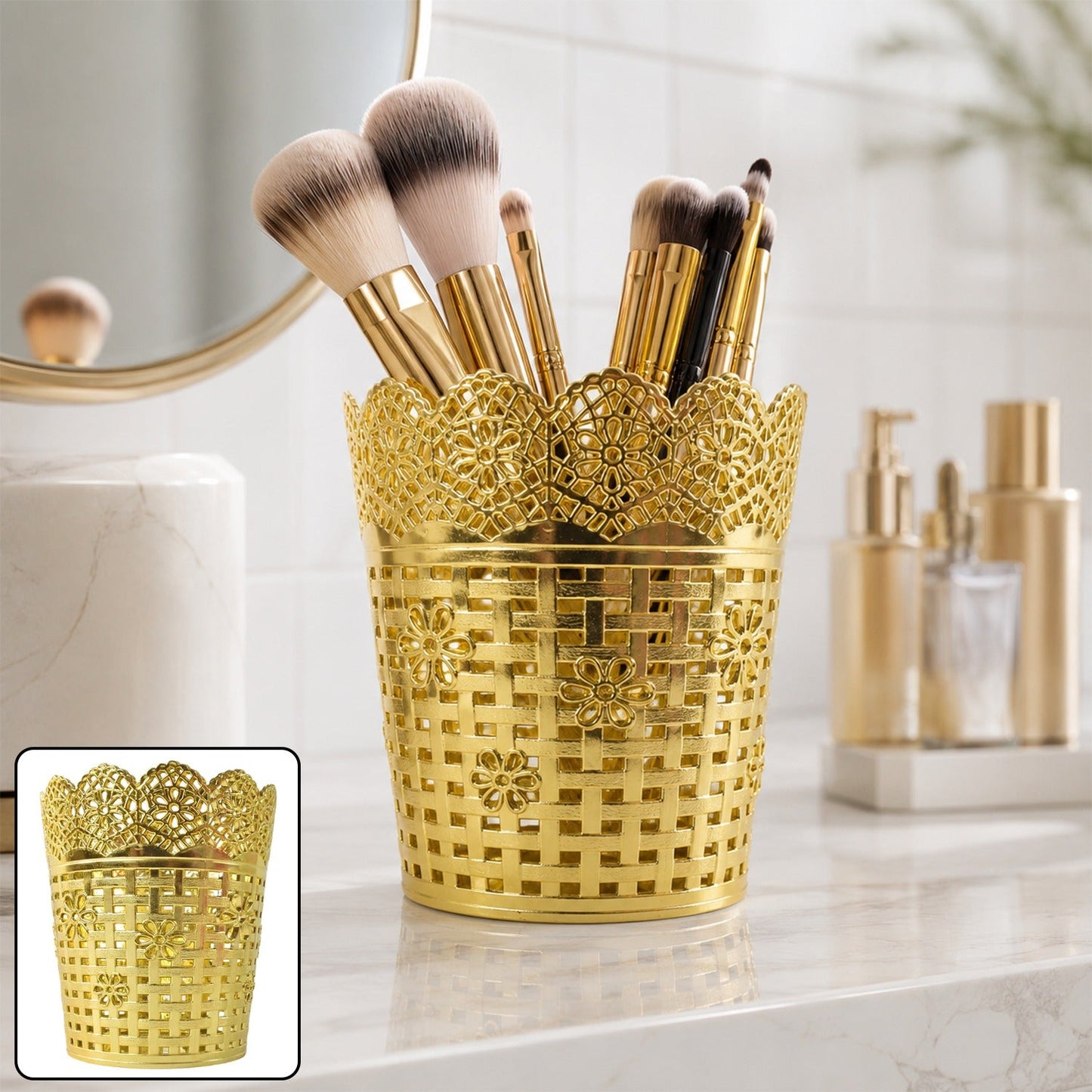 Premium Makeup Brush Holder Metal Mesh Desk Organizer Stand for Vanity (1 Pc) | Best Quality | India