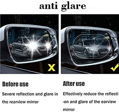 An example of the car mirror anti fog film being trimmed to fit a specific mirror shape.
