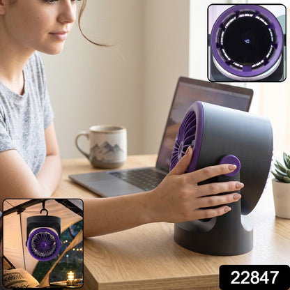 Portable table fan with hanging hook for desk and wall use