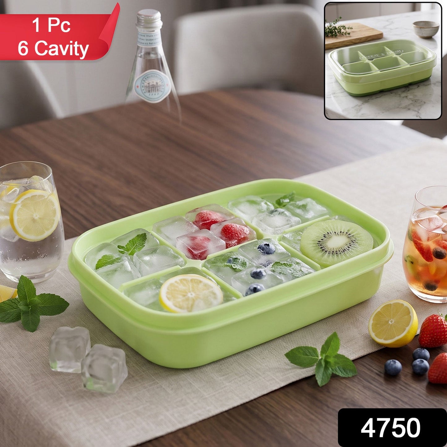 Mini Plastic 6 Cavity Fridge Storage Tray Ice Cube