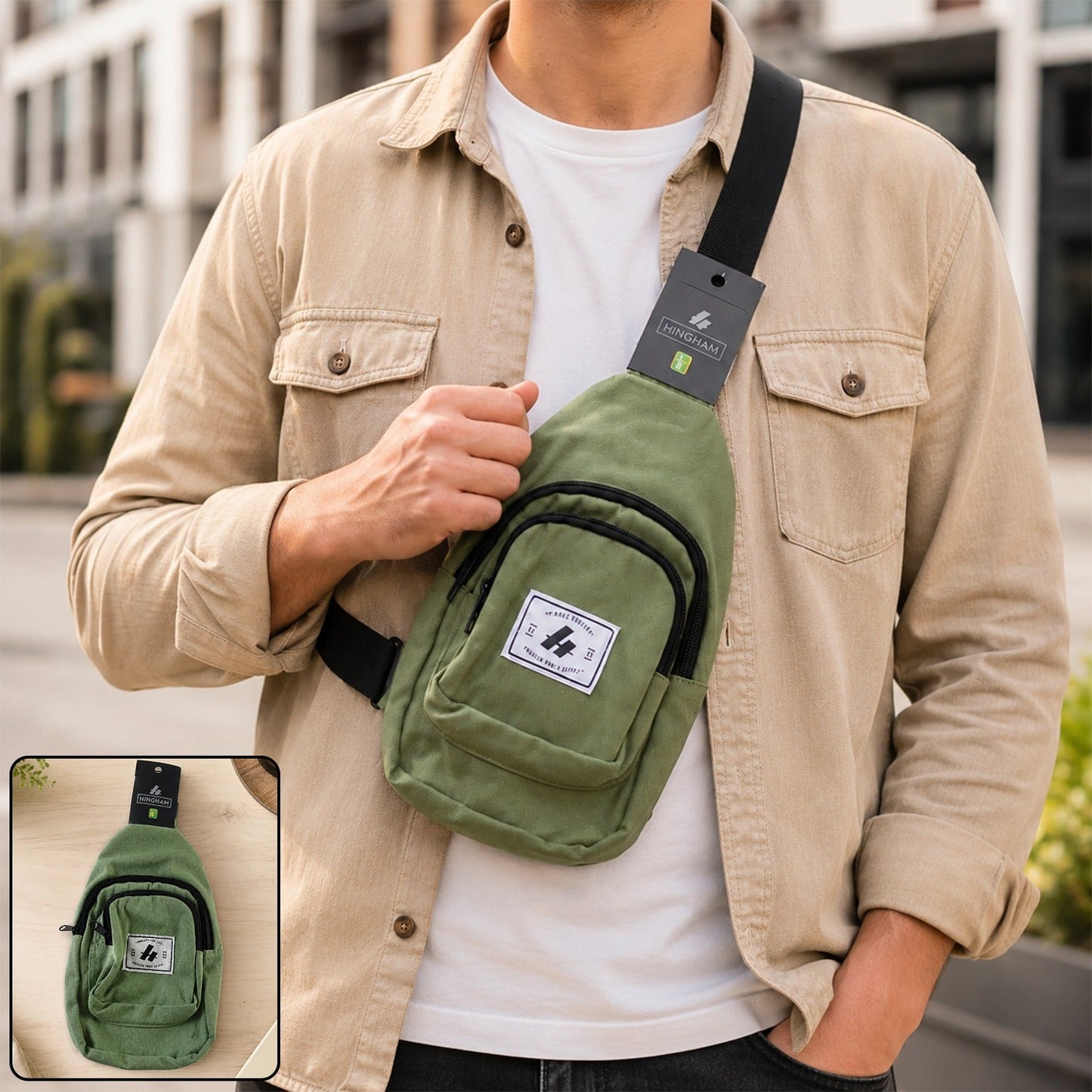 Men Multi Pocket Sling Crossbody Chest Bag Canvas