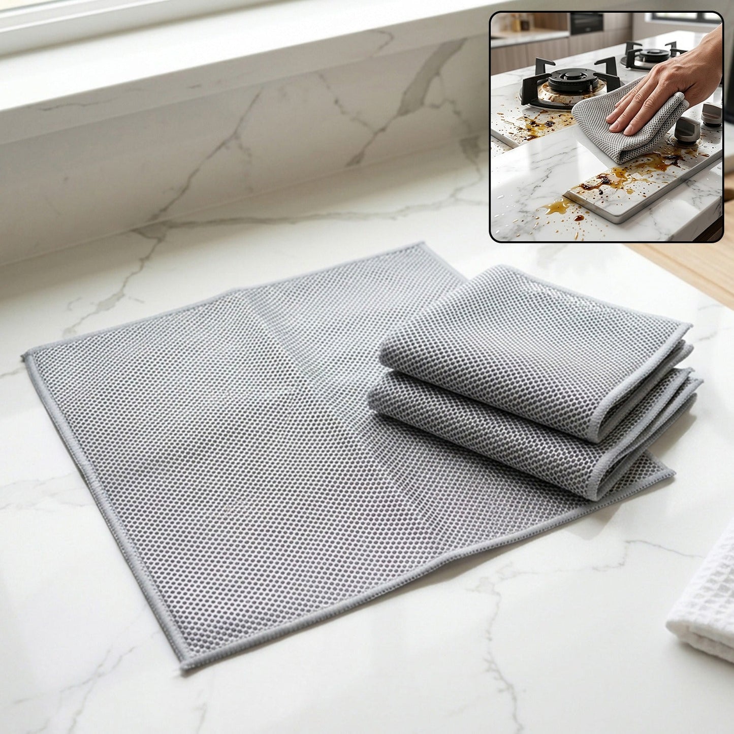 Dual Sided Microfiber Cleaning Towel for Kitchen, 3 Pc