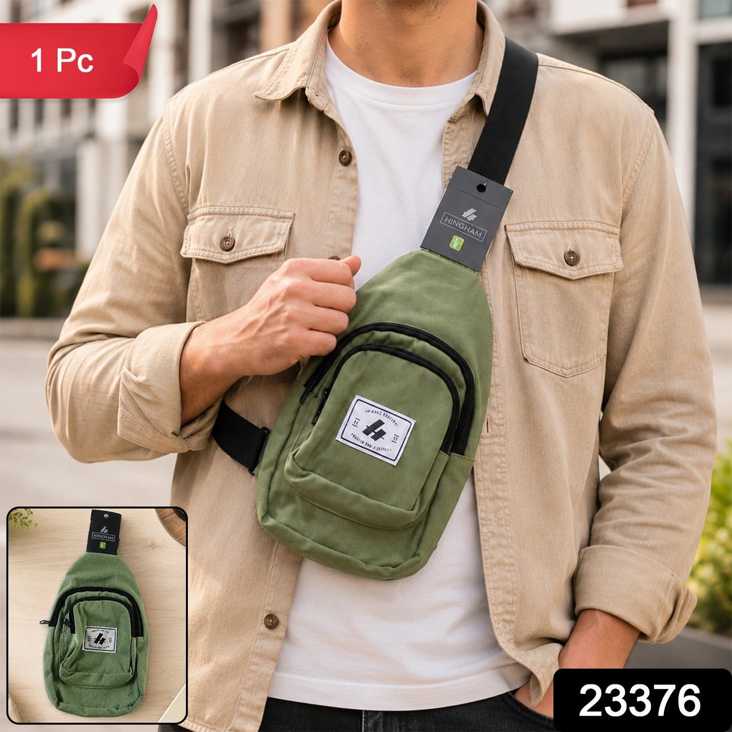 Men Multi Pocket Sling Crossbody Chest Bag Canvas