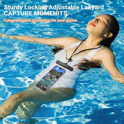 Pouch floating in pool for waterproof demonstration
