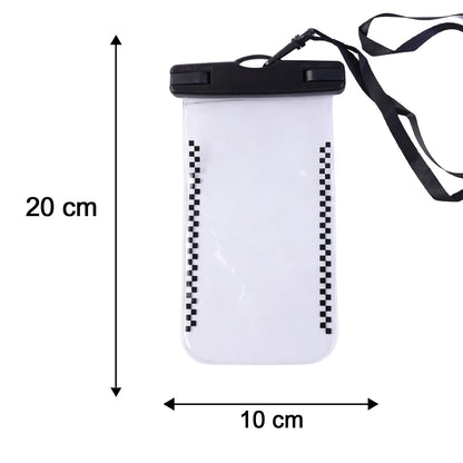 Size diagram indicating dimensions of waterproof mobile pouch