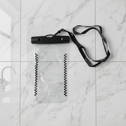 Studio shot demonstrating waterproof mobile pouch design