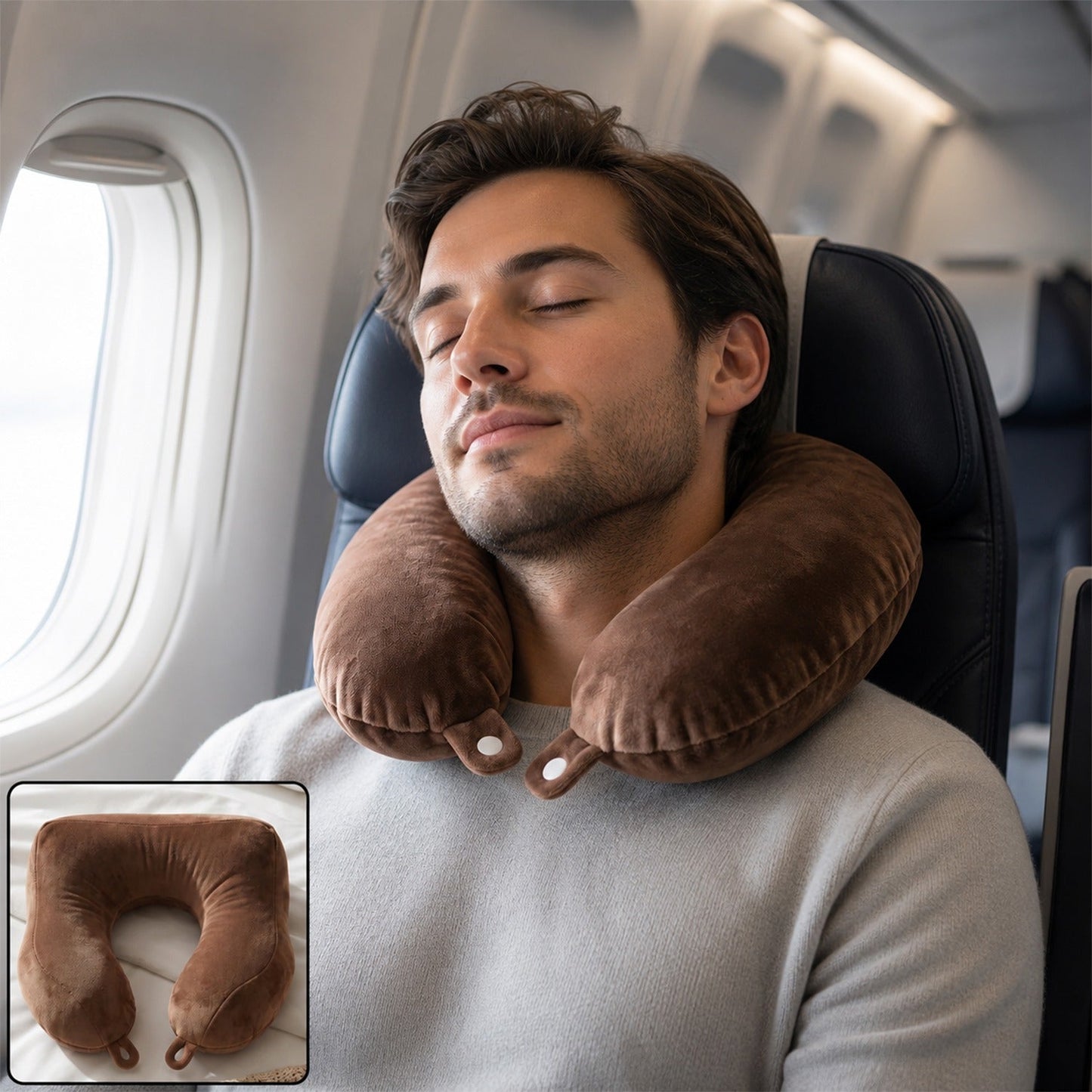 Men's U Shaped Brown Plush Travel Neck Pillow