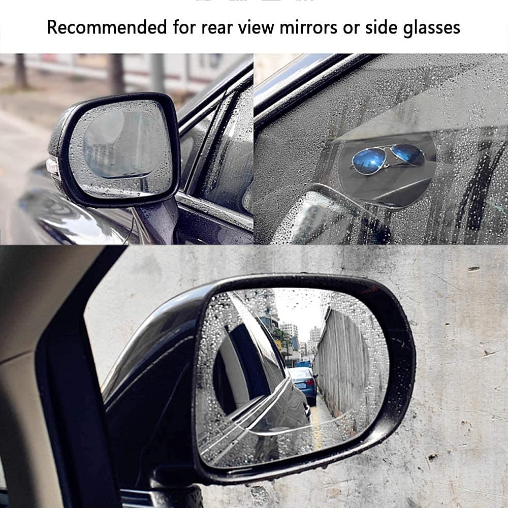 A car driving in rainy conditions, showcasing the effectiveness of the anti fog mirror film.