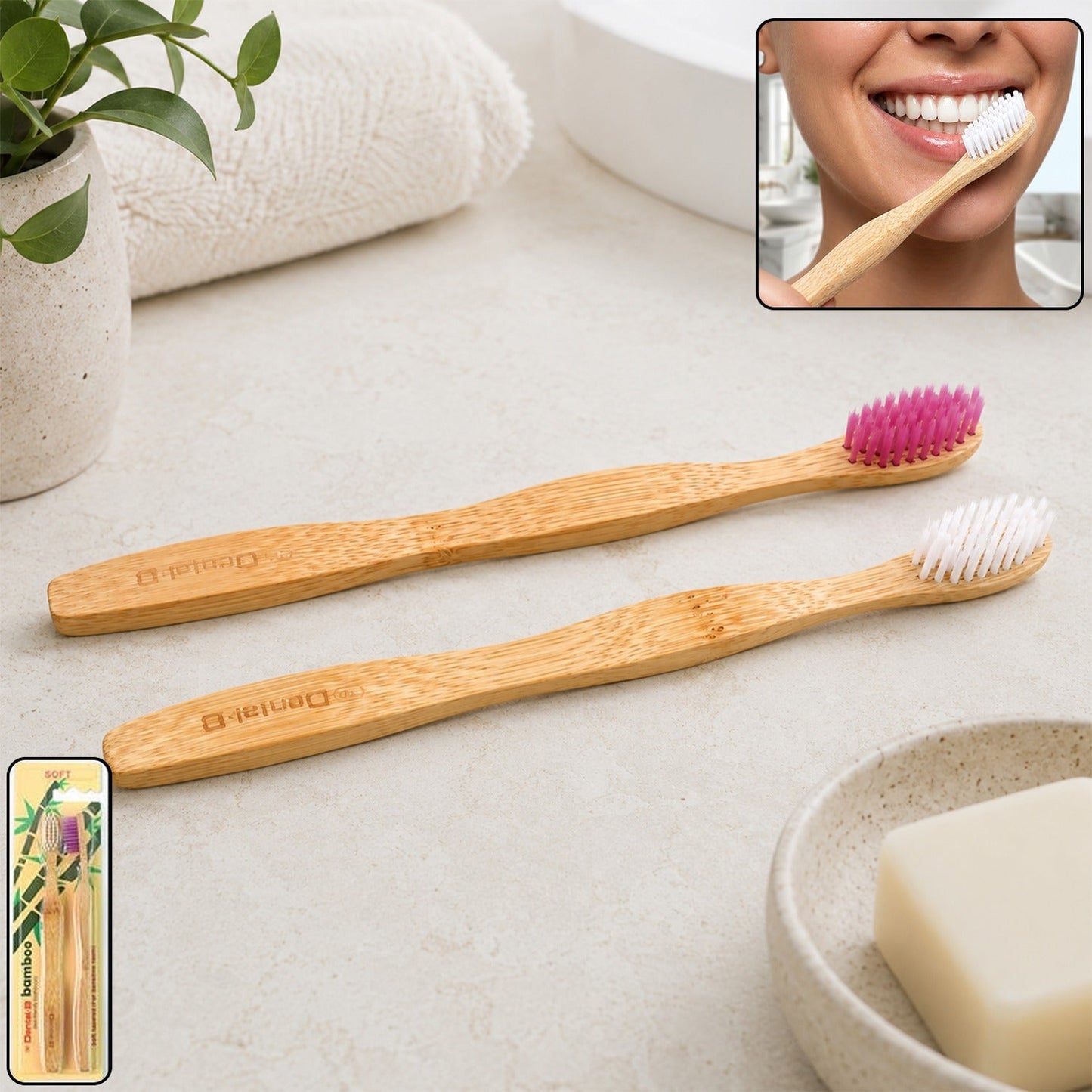 Women Bamboo Toothbrush Set Soft Bristles Eco Friendly