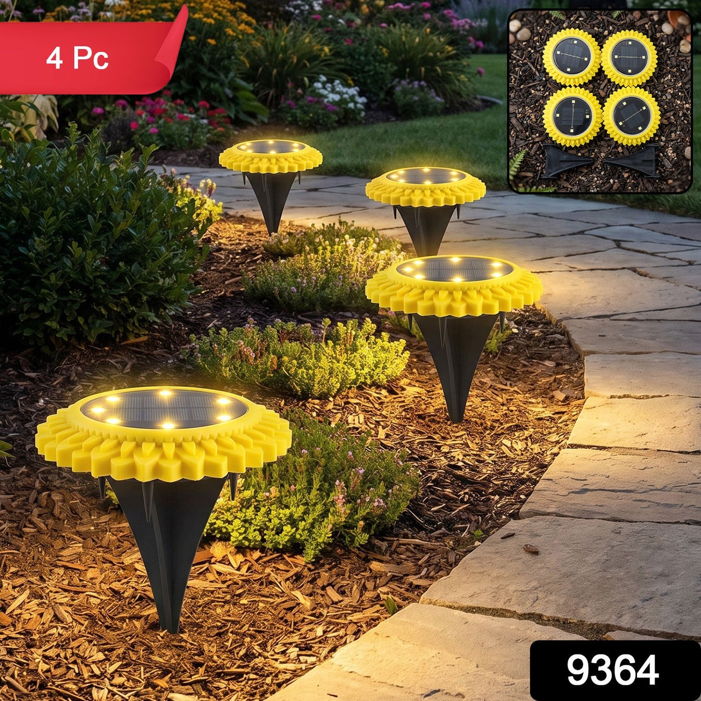 Garden Solar Light 4 Pc Sunflower Waterproof LED