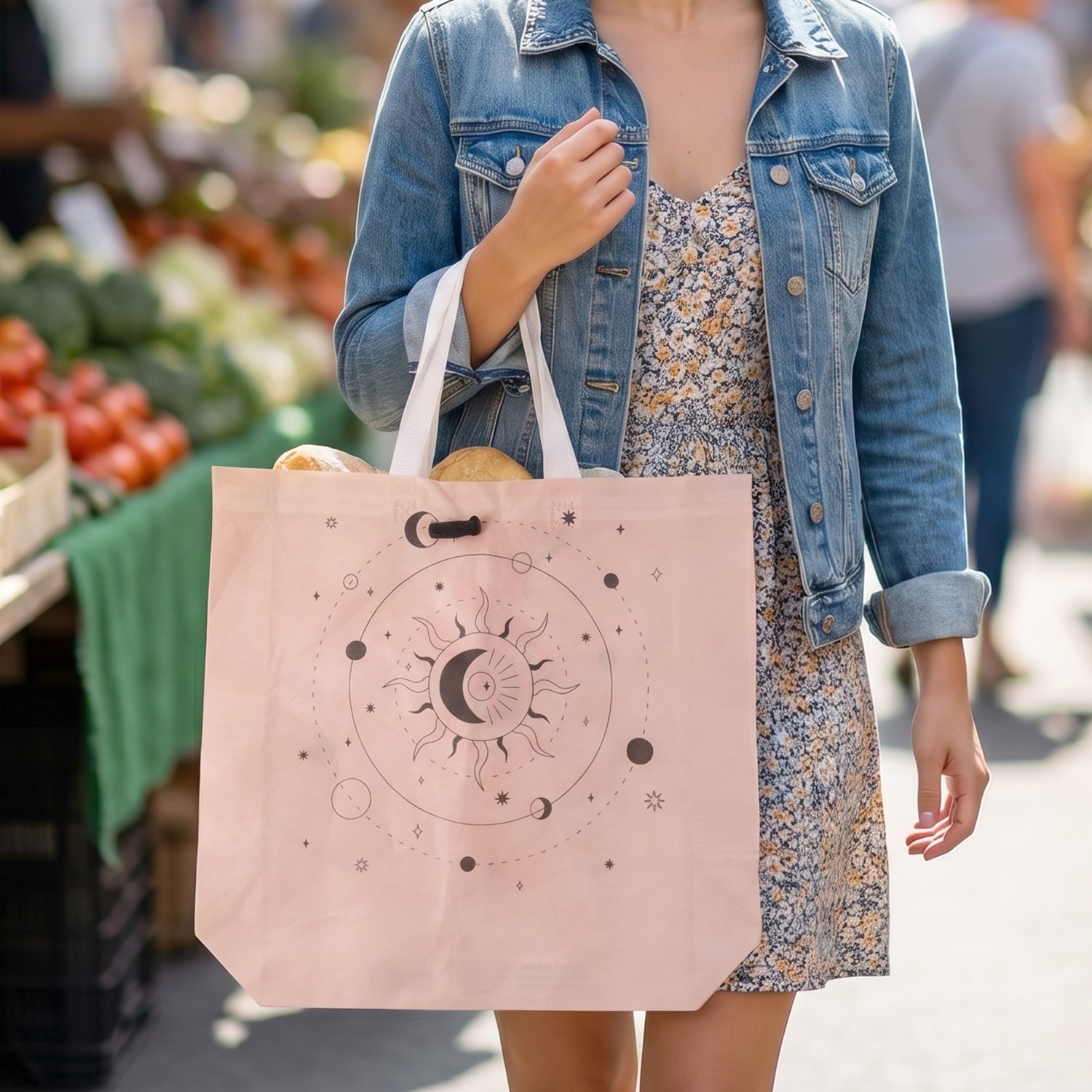 Shopping tote bag in use for shopping and travel