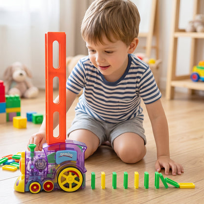 Automatic Domino Laying Train Engine Toy with Light and Music for Kids (1 Pc) view 3
