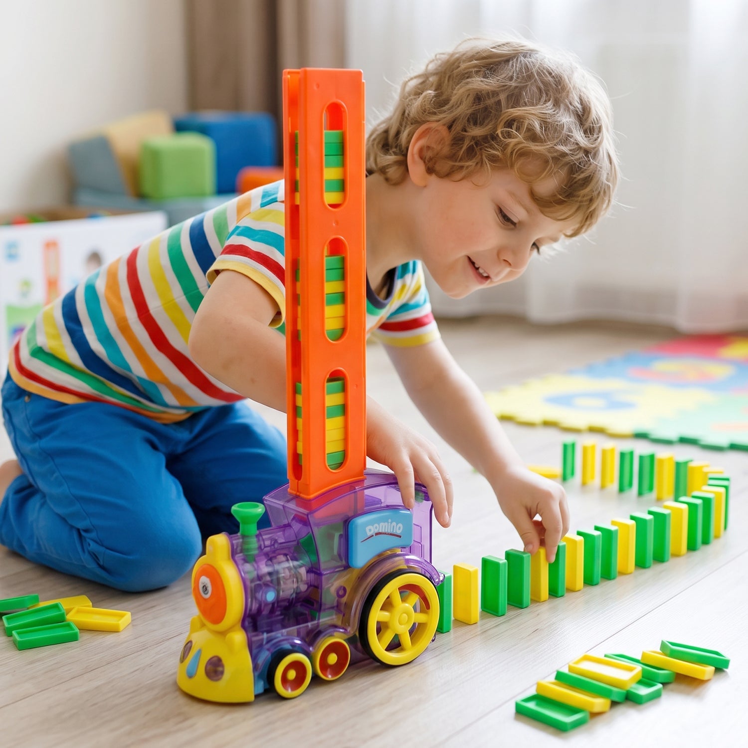 Automatic Domino Laying Train Engine Toy with Light and Music for Kids (1 Pc) view 7