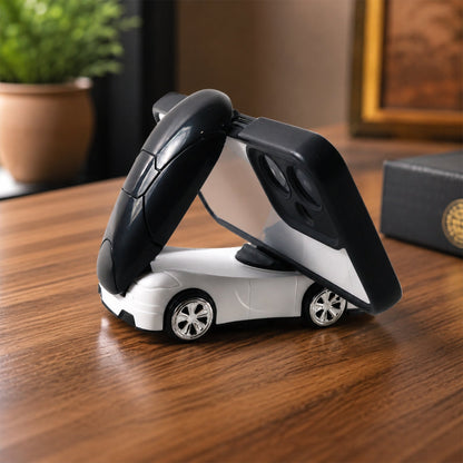 Desktop phone holder propping a smartphone at a viewing angle