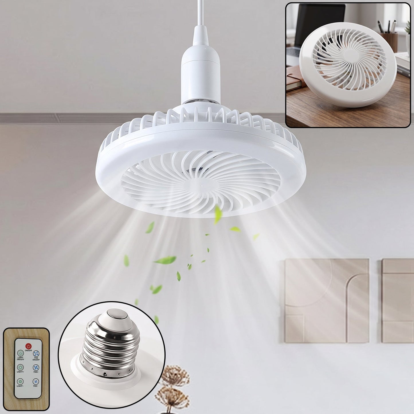 Remote control ceiling fan with light and E27 socket LED lamp for home (1 set)