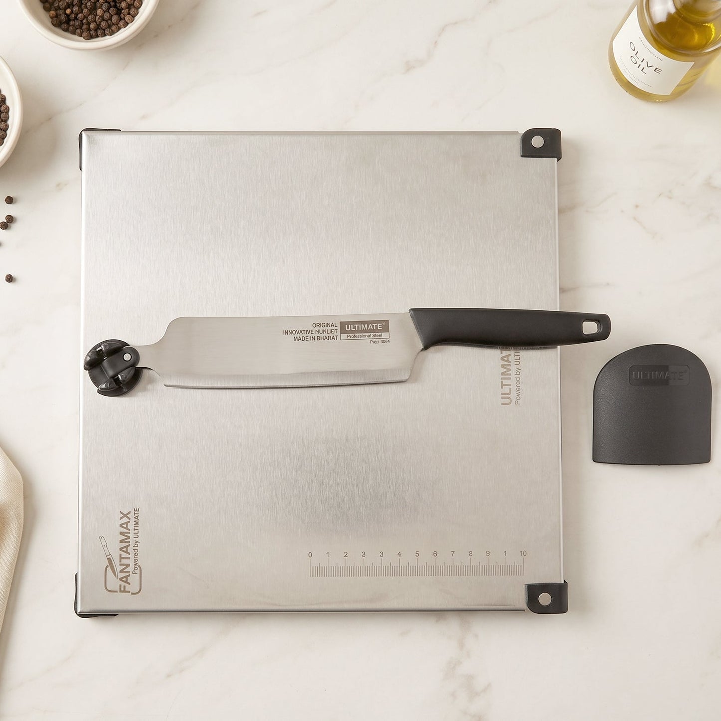 Stainless Steel 2 in 1 Cut and Chop Board with Knife and Sharpener (1 Set) view 7