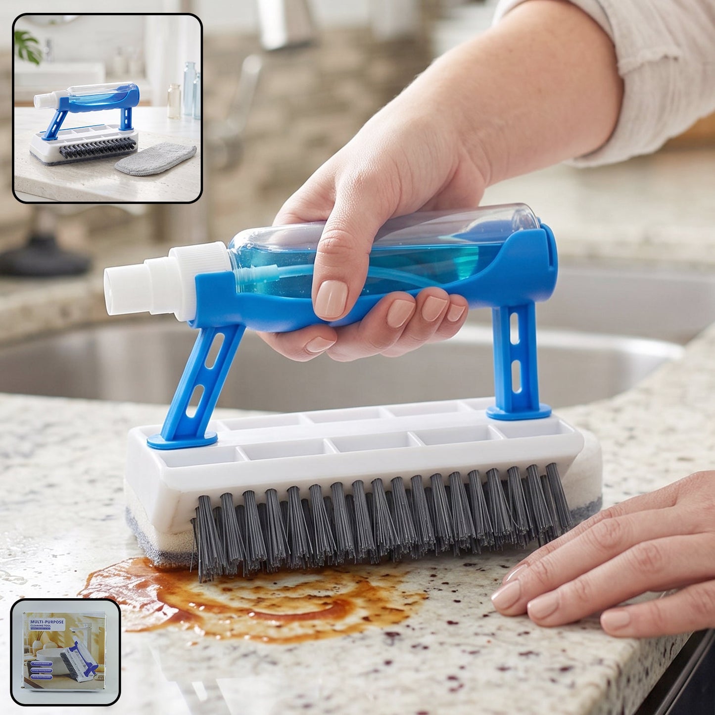 3 in 1 multi purpose cleaning brush with soap dispenser and sponge scrubber (1 pc)
