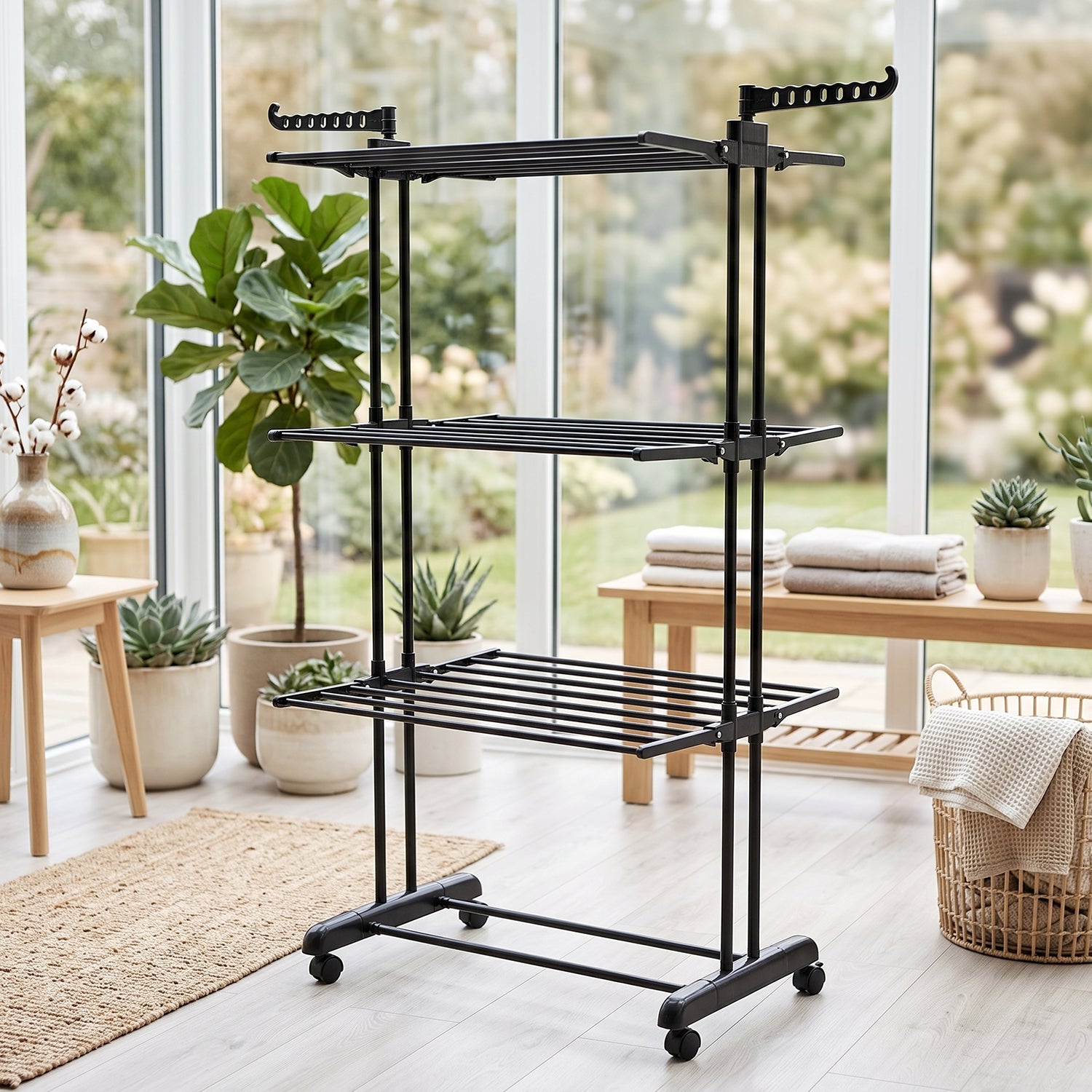 Detailed image showing the dimensions of the cloth drying stand.