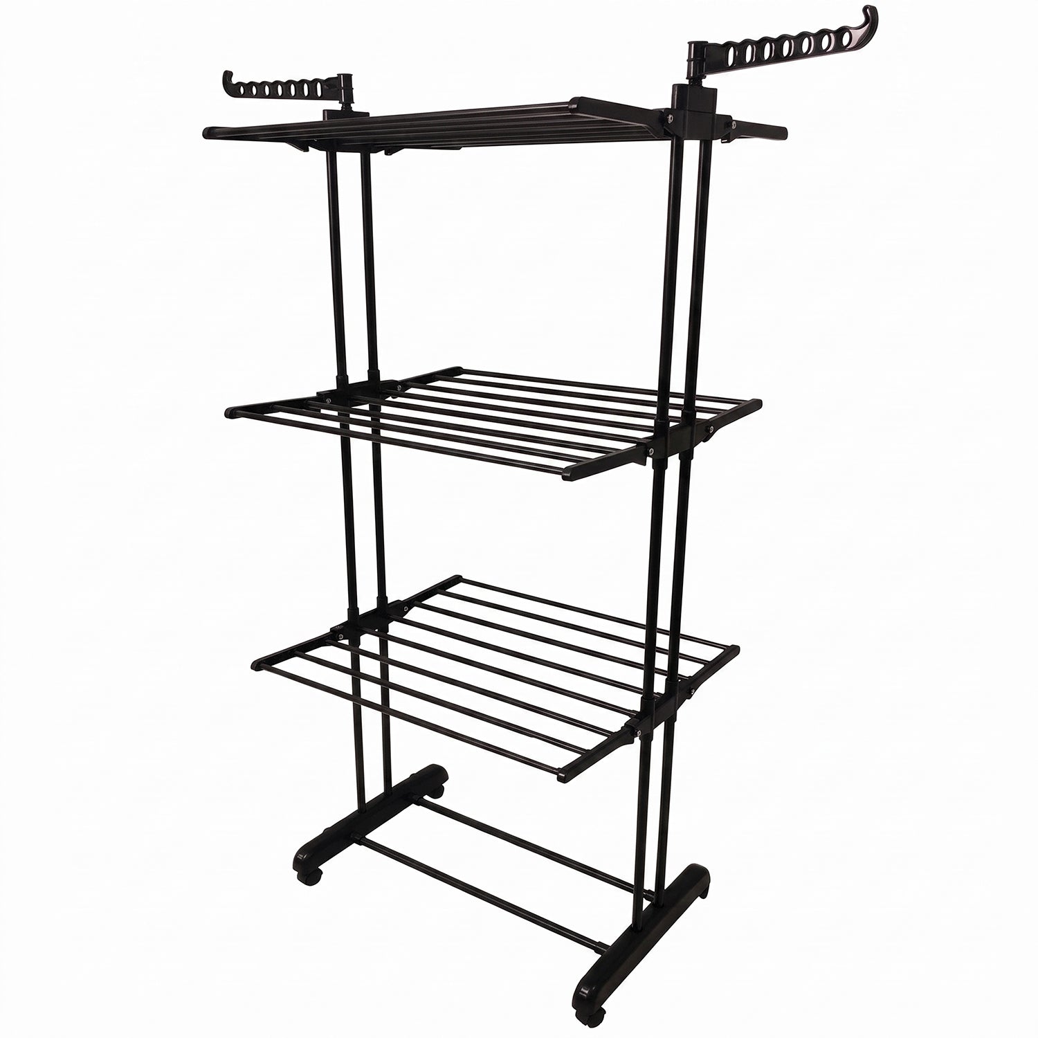 Durable metal drying stand suitable for balcony and outdoor use.