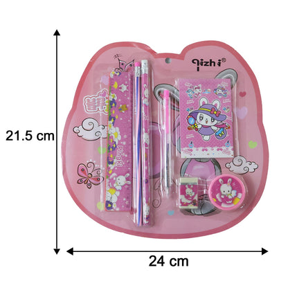 Size details of colorful pink kids stationery set