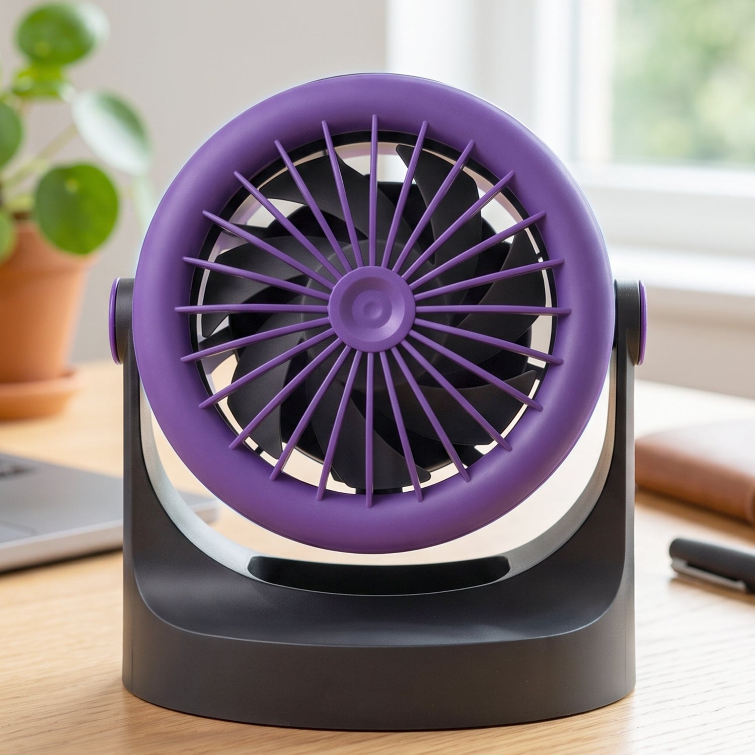 Compact table fan with strong airflow and hanging hook