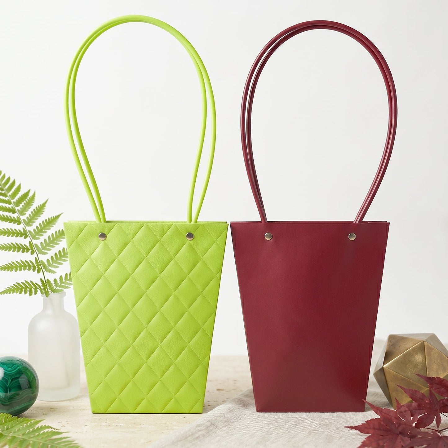 Flowers being packed in a reusable waterproof gift bag