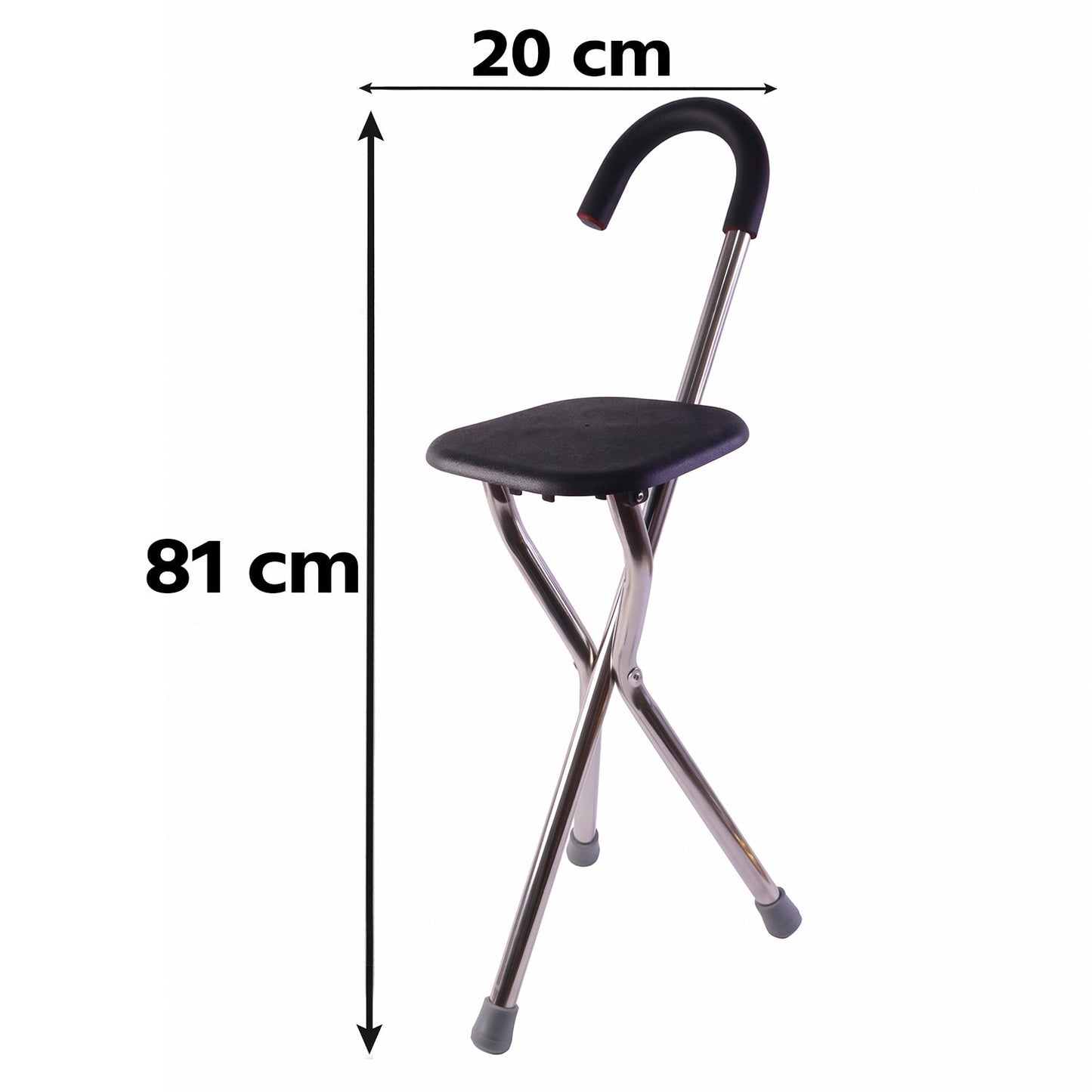 Compact 3 leg cane stool for travel, queues and short breaks