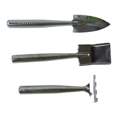 Durable hand tool set with spade, fork and rake for gardens