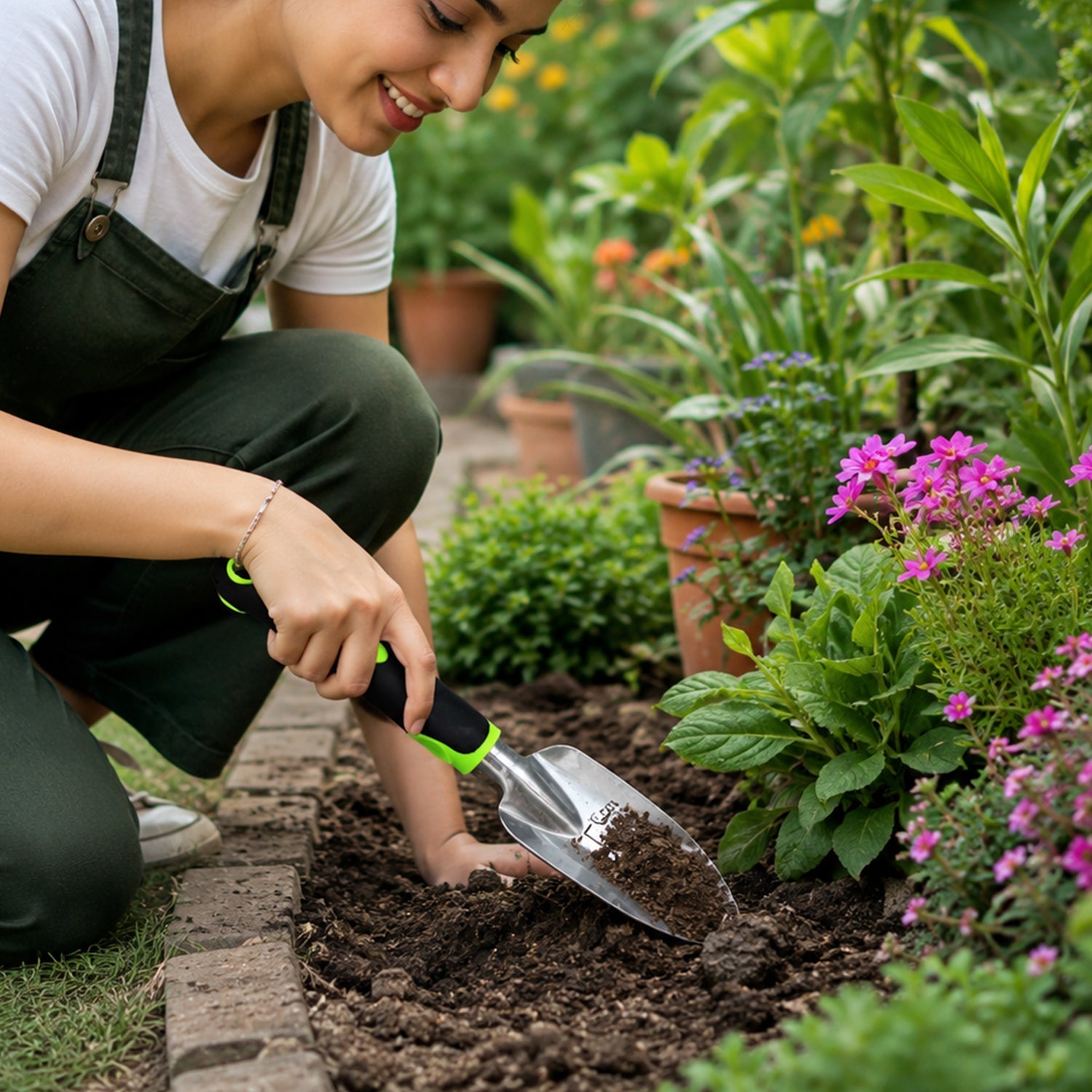 Rust resistant garden trowel for scooping soil and planting